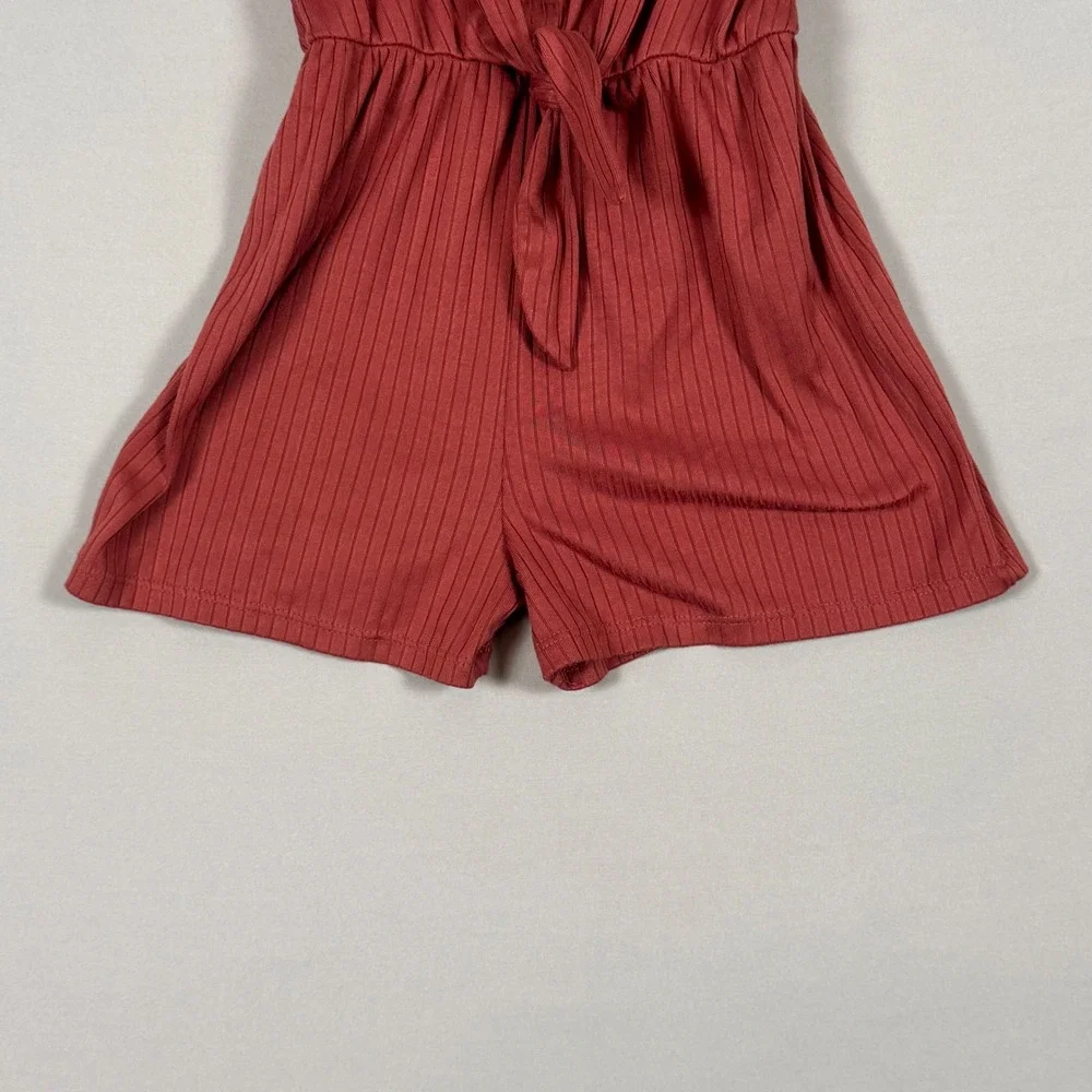 Lily Bleu Romper Set Kids Size 7 Rust Red Floral Ribbed 2pc NWOT